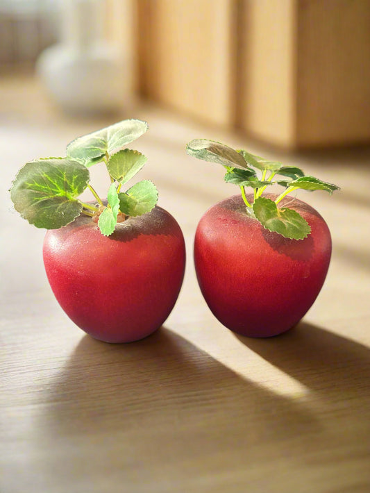 Pair of Artificial Wooden Apples 4.5" Tall