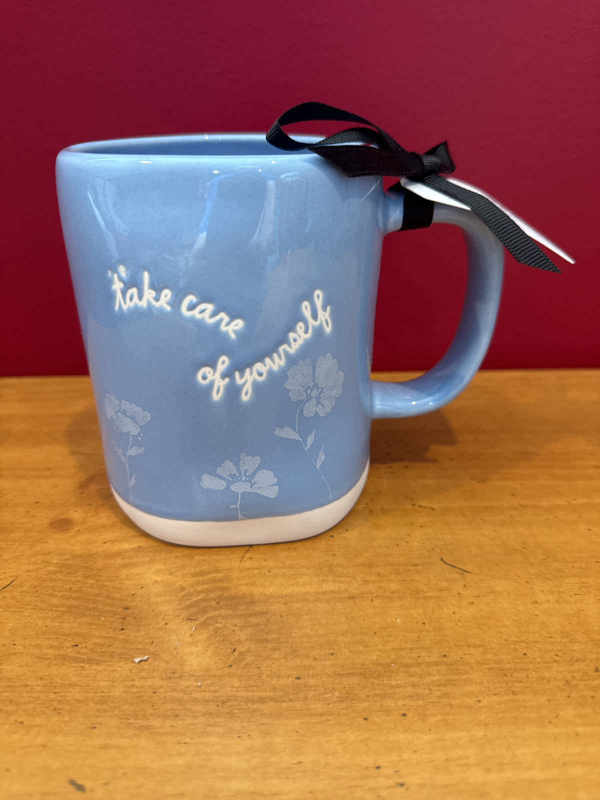 Rae Dunn “Take Care of Yourself” Blue Floral Mug by Magenta New 4 7/8" Tall