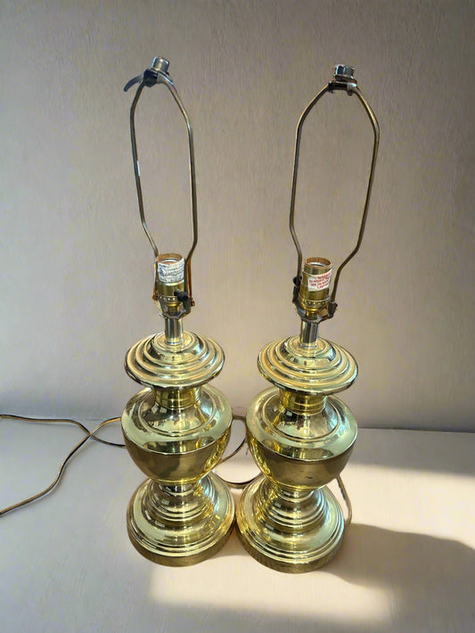Pair of Brass Lamps 25" Tall 6.5" Wide at Base No Shades