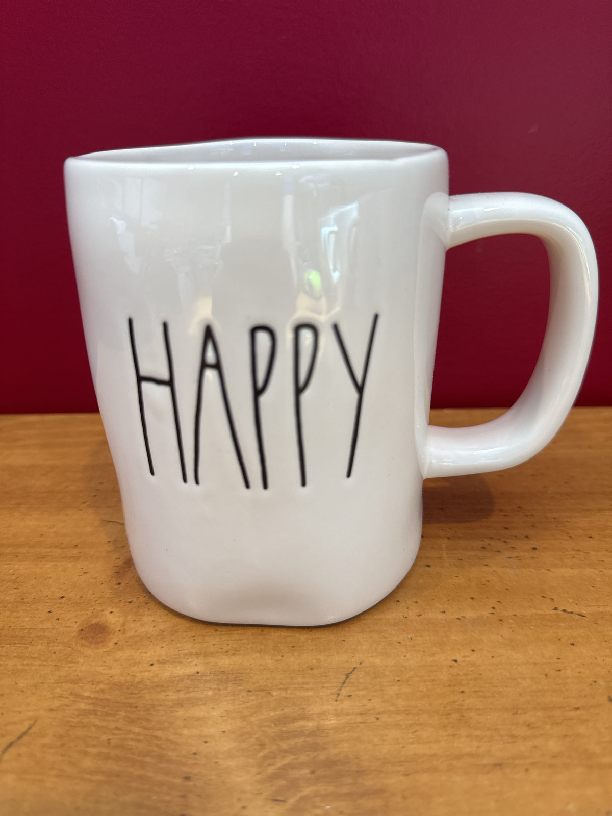Rae Dunn “HAPPY” White Coffee Mug, Artisan Collection New 4.5" Tall