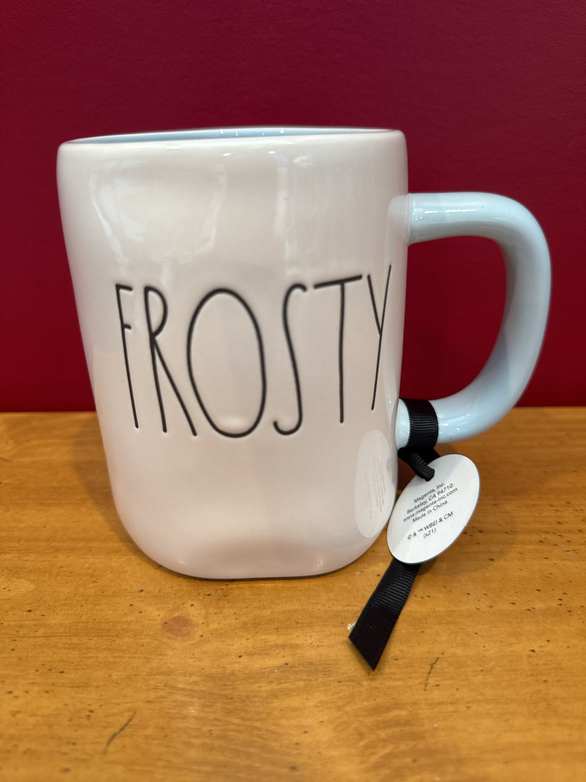Rae Dunn “FROSTY” Frosty the Snowman Mug with Light Blue Interior New 4 7/8" Tall