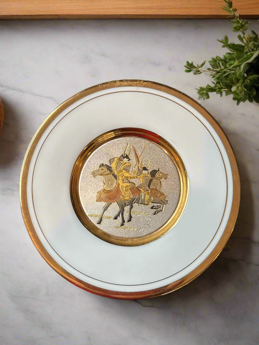 Art of Chokin 5" Plate 24kt Gold Trim Samurai Picture Japanese