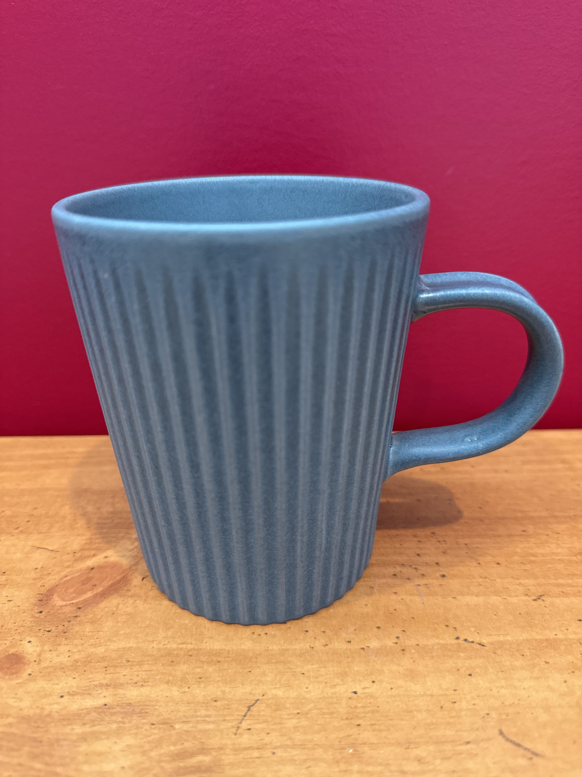 Meritage Blue Ribbed Stoneware Mug, 16.5 oz New 4.5" Tall