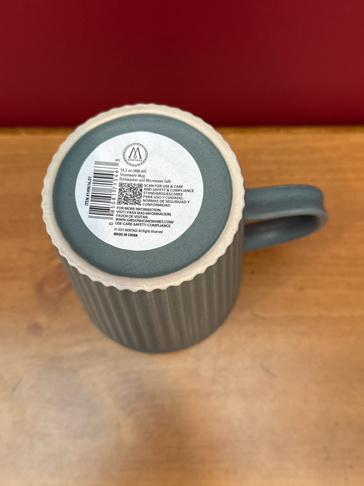 Meritage Blue Ribbed Stoneware Mug, 16.5 oz New 4.5" Tall