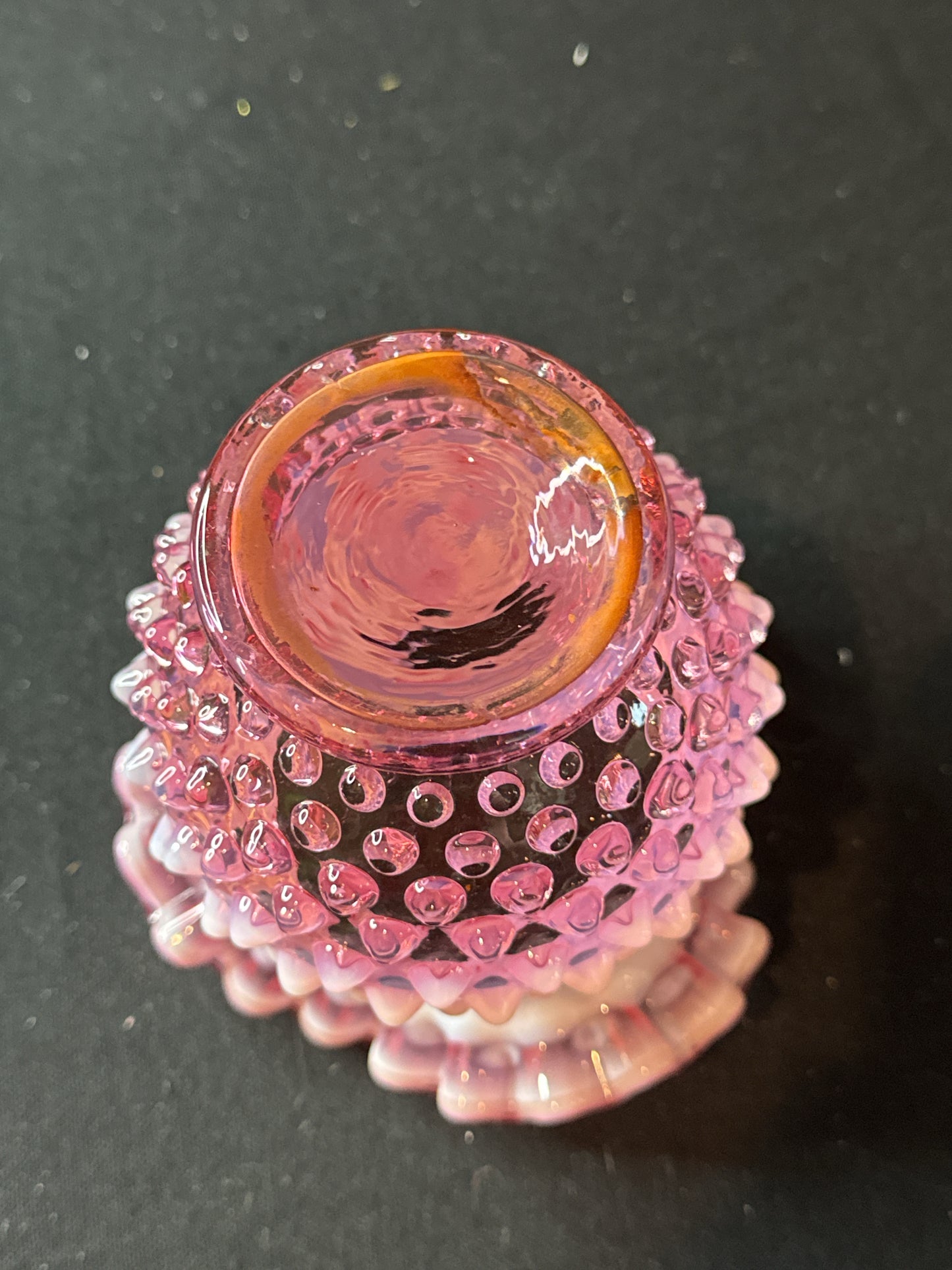 Fenton Hobnail Cranberry Opalescent Vintage Ruffled Vase 4.5" Tall