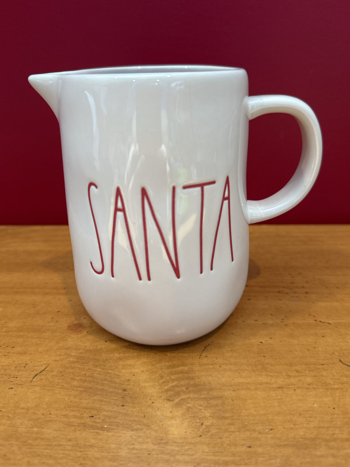 Rae Dunn “SANTA” White Christmas Pitcher/Creamer with Red Lettering New 4 7/8" Tall