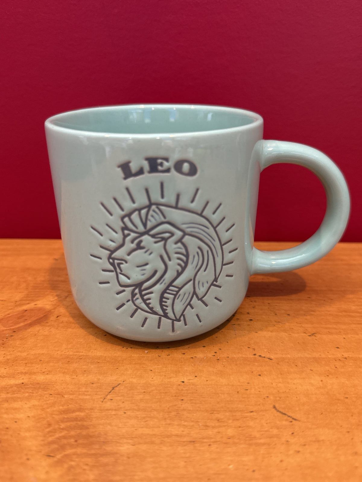 Wild Sage Leo Zodiac Mug, Aqua “Leader Confident Creative” Design New 3 7/8" Tall