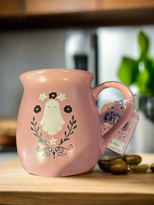 Pink Halloween Ghost Pink Interior Coffee Cup Mug Large 20oz Belly Mug 4.25" Tall New