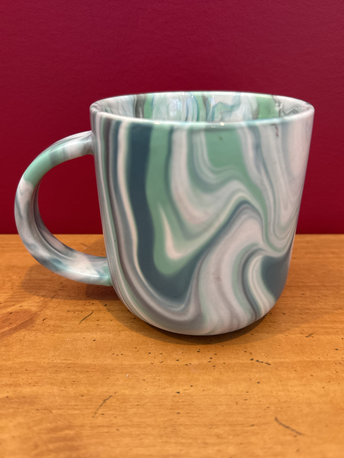 World Market Green, Gray & White Marbled Coffee Mug New 3 7/8" Tall