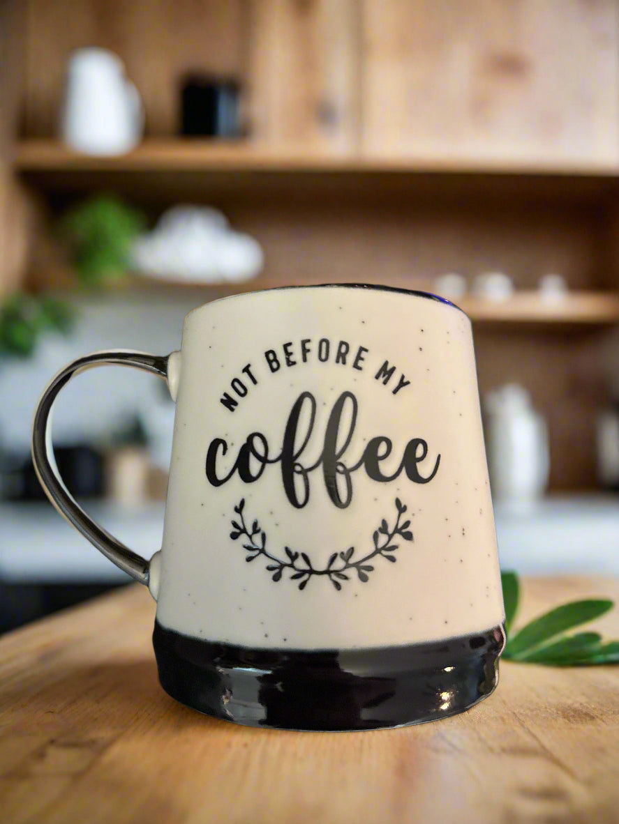 Large White Black "Not Before My Coffee" 23oz Coffee Mug Cup 4.5" Tall New