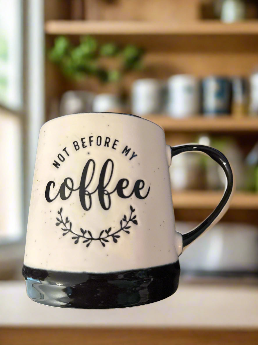 Large White Black "Not Before My Coffee" 23oz Coffee Mug Cup 4.5" Tall New