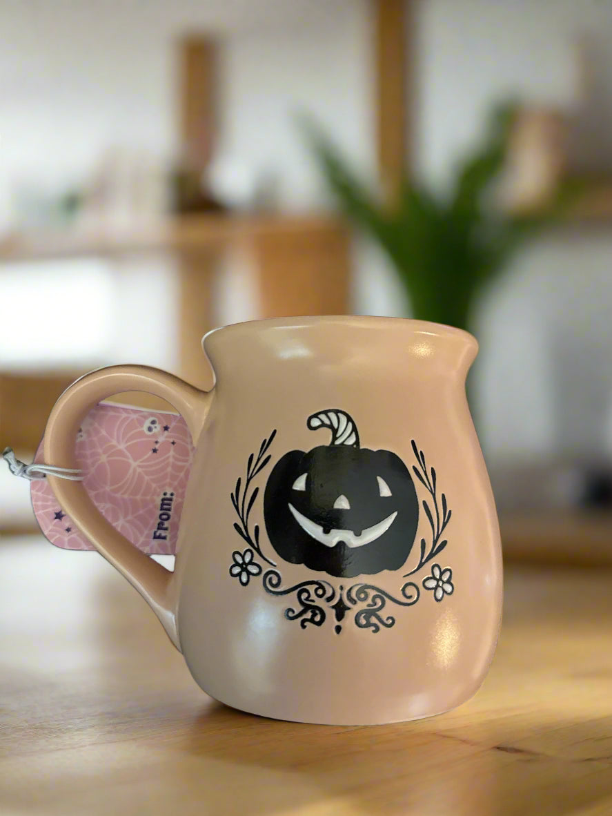 Orange Spooky Hollow Belly Coffee Mug Cup 20oz Jack O Lantern Halloween 4 3/8" Tall New