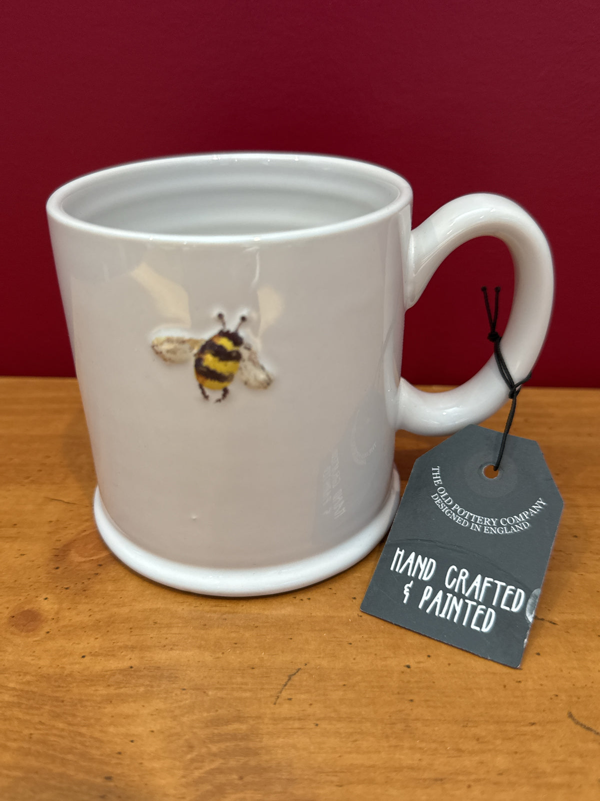 The Old Pottery Company Taupe Bee Mug, Hand Crafted & Painted New 3.75" Tall