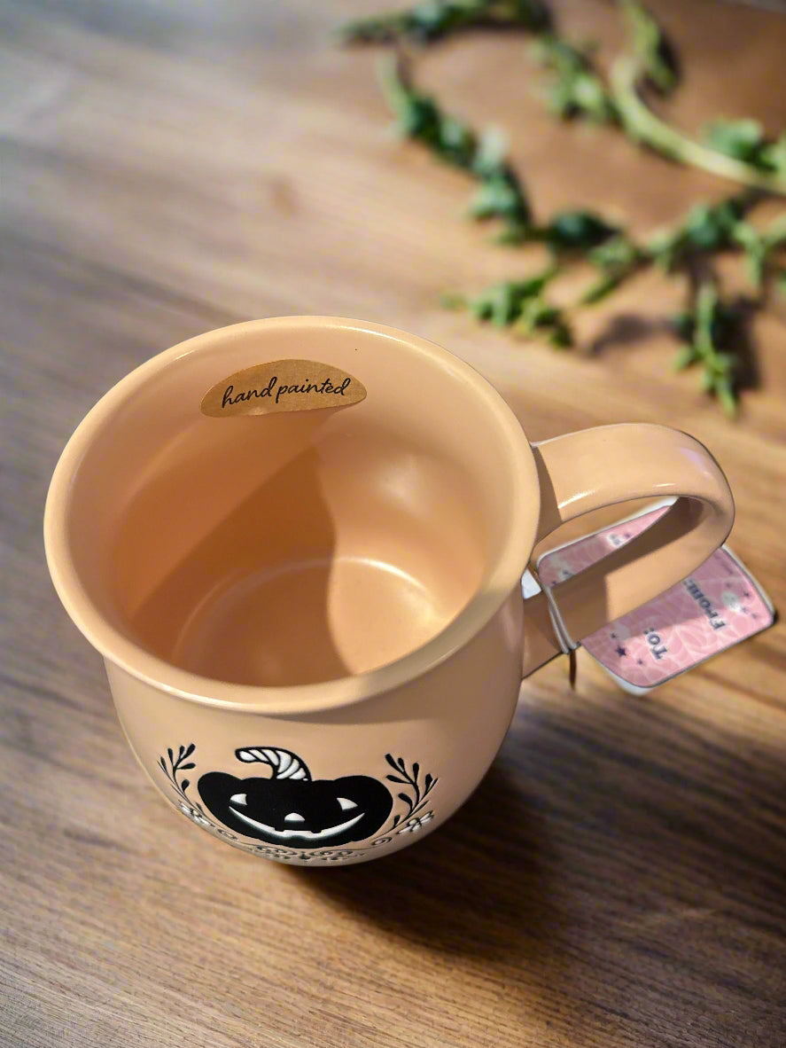 Orange Spooky Hollow Belly Coffee Mug Cup 20oz Jack O Lantern Halloween 4 3/8" Tall New