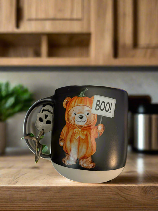 Black w/ Orange Interior Halloween Bear Boo Costume Pumpkin Coffee Mug Cup 4 1/8" Tall New