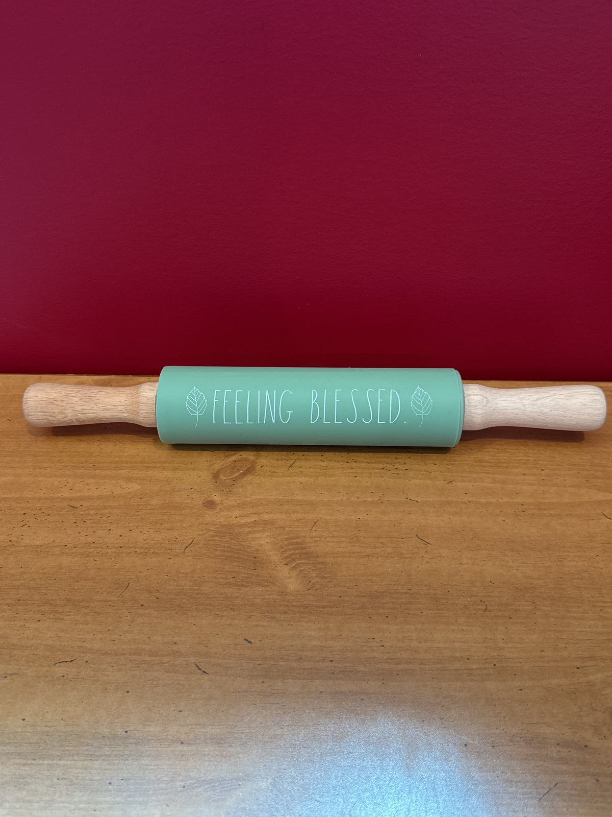 “Feeling Blessed” 15-Inch Mint Green Rolling Pin with Wooden Handles