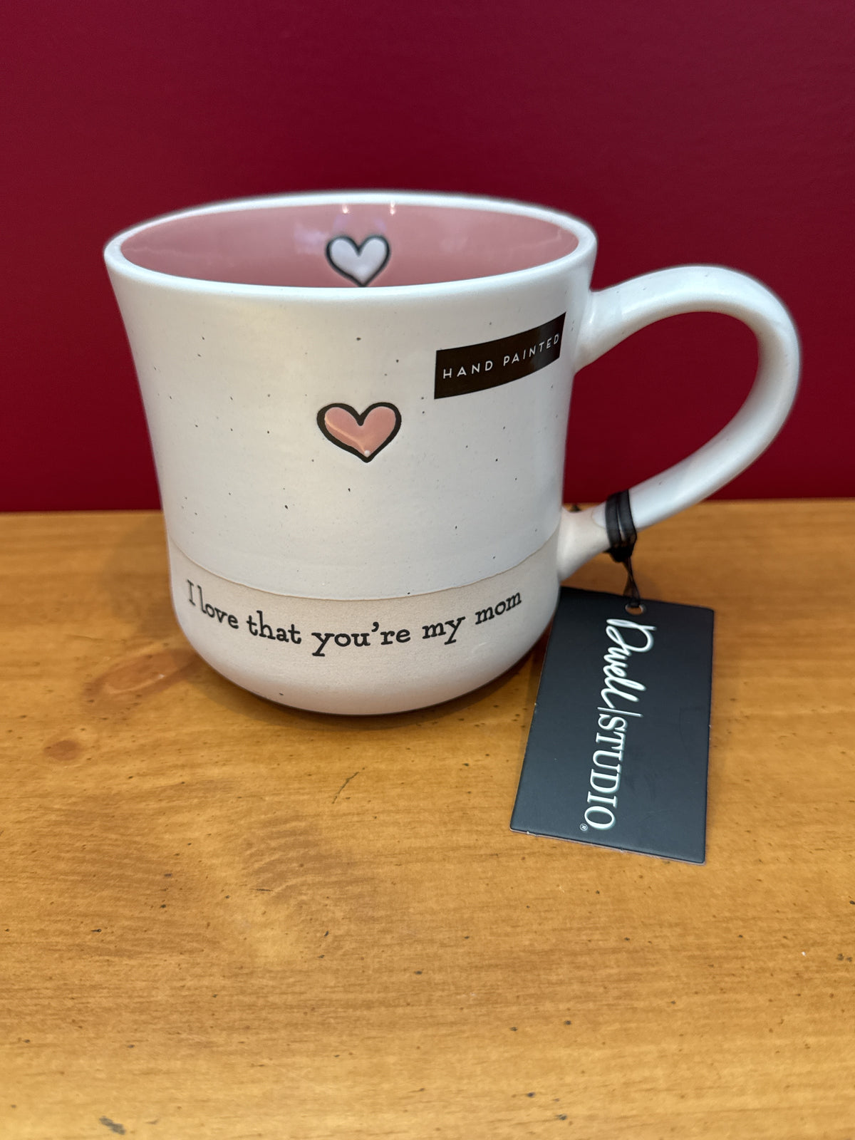 Dwell Studio “I Love That You’re My Mom” Pink Heart Mug New 4.25" Tall