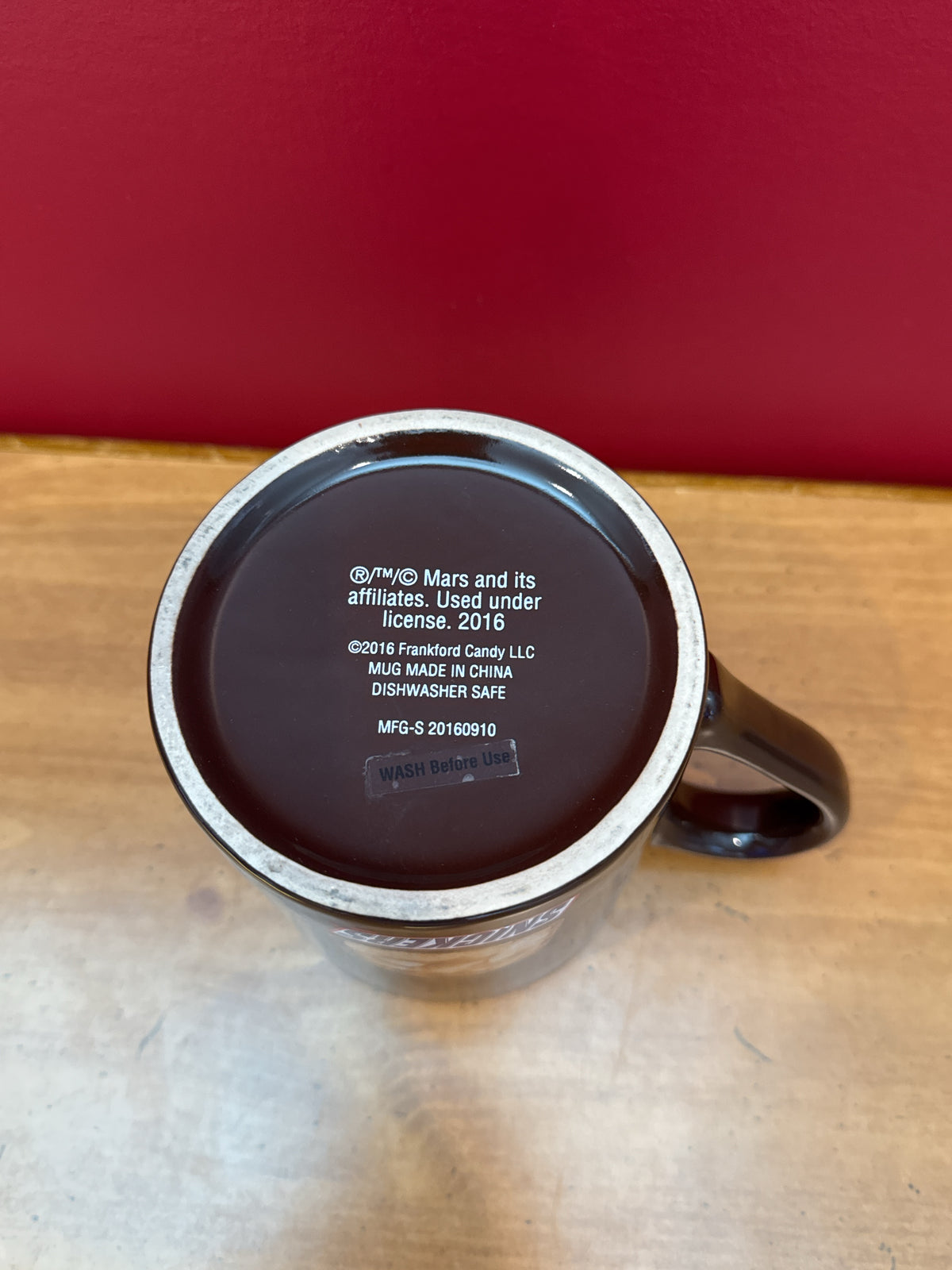 Snickers Logo Coffee Mug with Red Interior, 2016 4 1/8" Tall