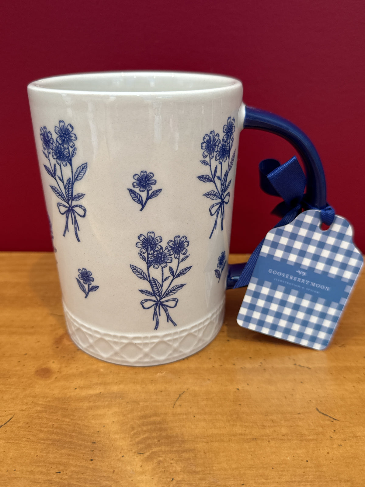 Gooseberry Moon Blue Floral Bouquet Mug with Embossed Base New 5 1/8" Tall
