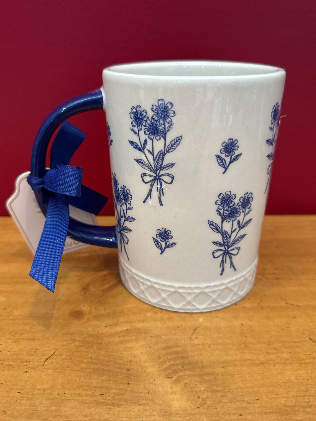 Gooseberry Moon Blue Floral Bouquet Mug with Embossed Base New 5 1/8" Tall