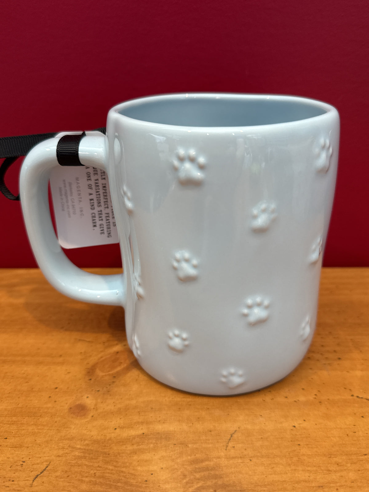 Rae Dunn “FUR MOM” Light Blue Paw Print Mug by Magenta New 4 7/8" Tall