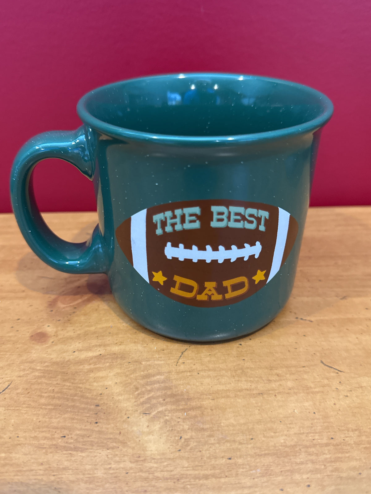 Fig & Fern “The Best Dad” Football Mug, Teal Speckled New 4" Tall