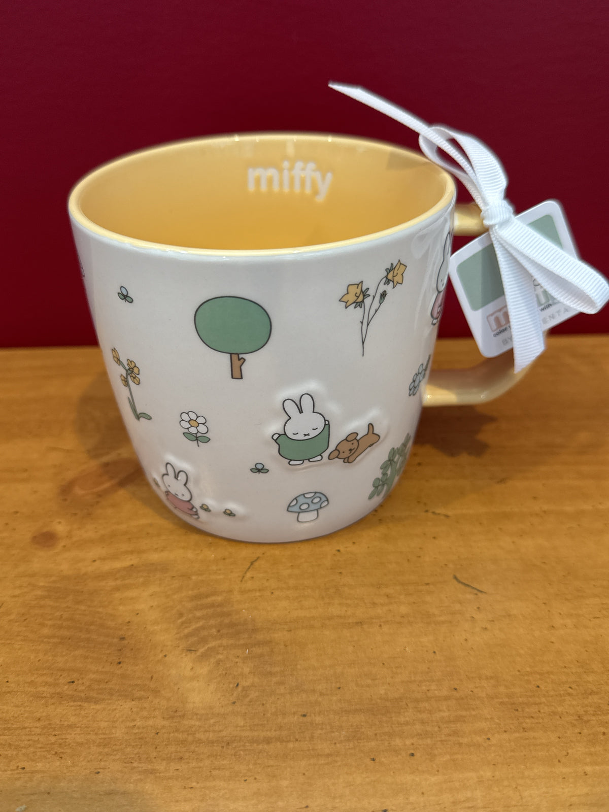 Miffy Garden Print Mug by Magenta with Yellow Interior & Handle New 4" Tall