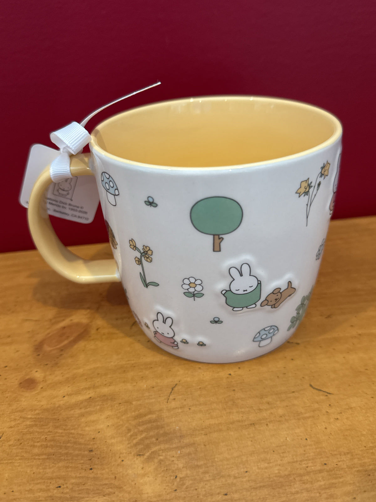 Miffy Garden Print Mug by Magenta with Yellow Interior & Handle New 4" Tall