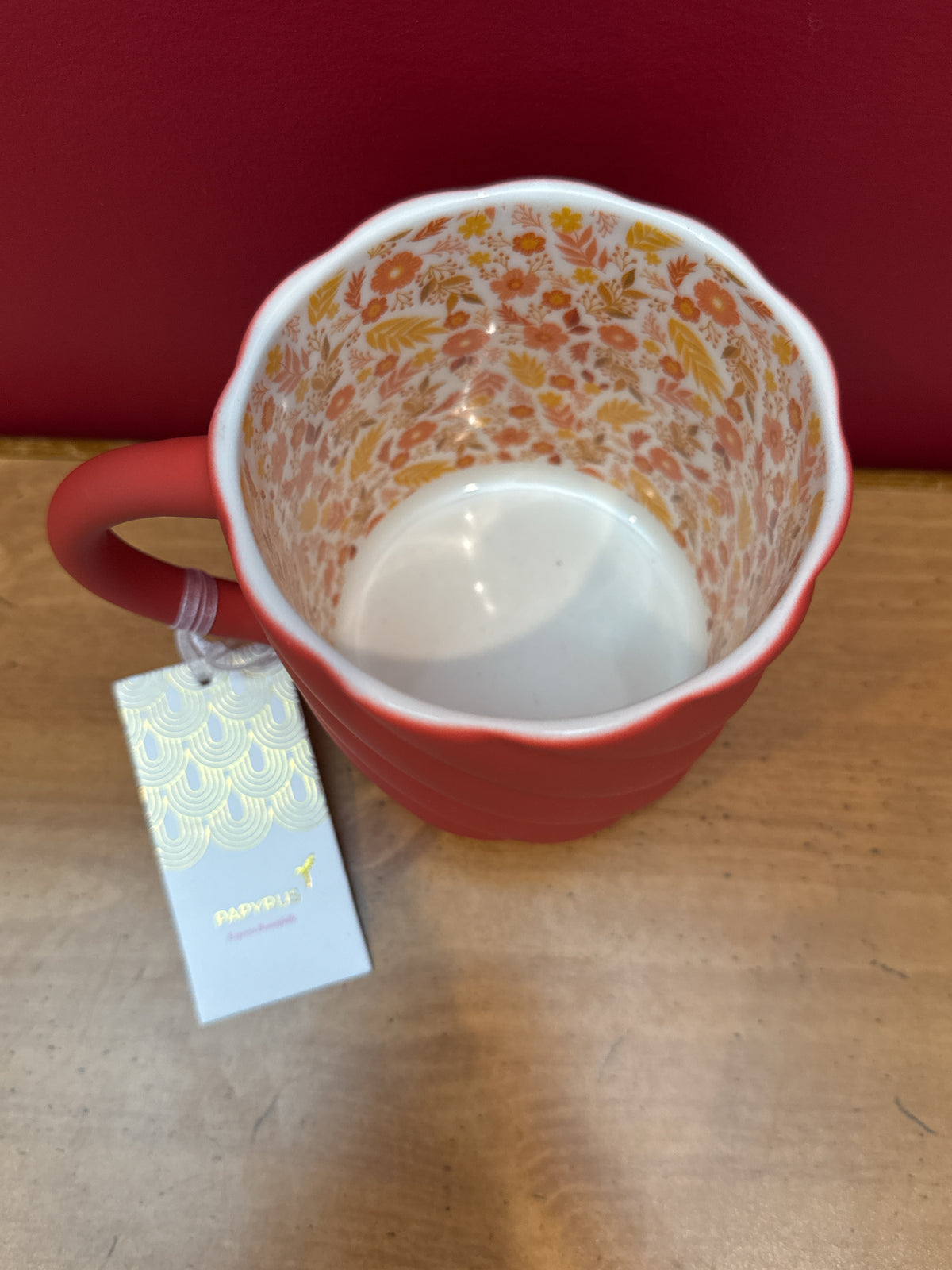 Papyrus Coral Swirl Mug with Floral Interior New 4.25" Tall