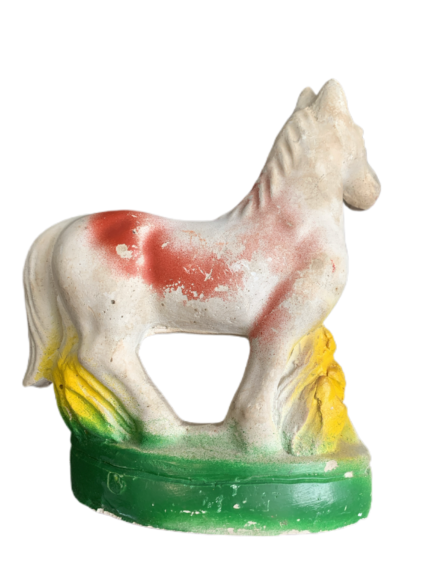 1920s Vintage Colorful Carnival Chalkware Prize Figurine Pony Standing With Head Turned