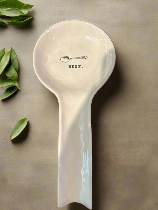 Rae Dunn Large White Ceramic Spoon Rest New 10.5" Long
