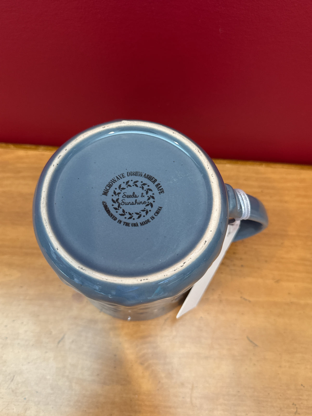 Seeds & Sunshine Blue Embossed Floral Coffee Mug New 4 5/8" Tall