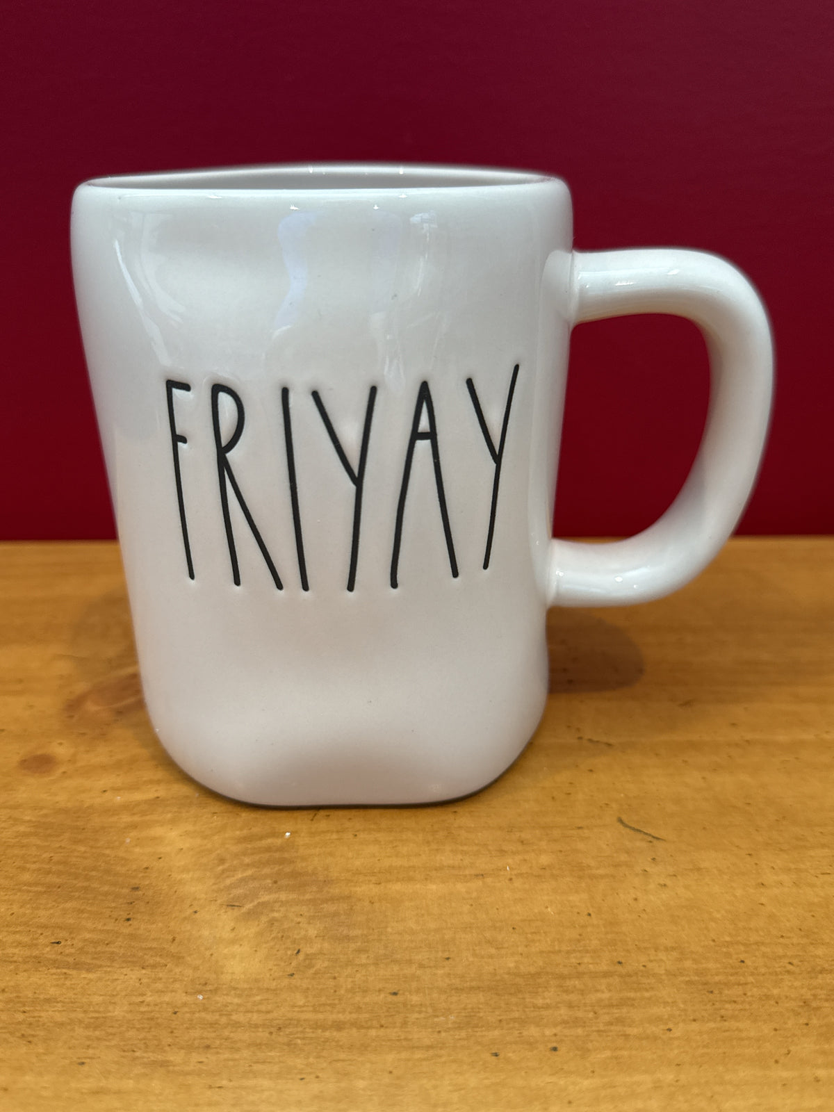 Rae Dunn “FRIYAY” White Coffee Mug by Magenta New 4 7/8" Tall