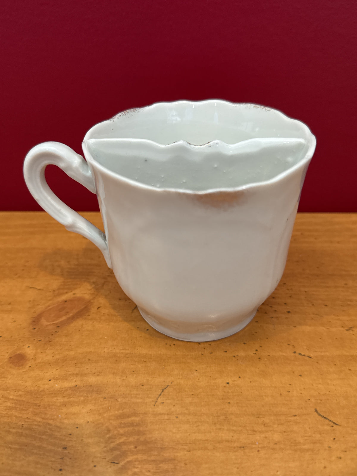 Floral Mustache Cup with Scalloped Rim & Gold-Tone Accents 3.5" Tall