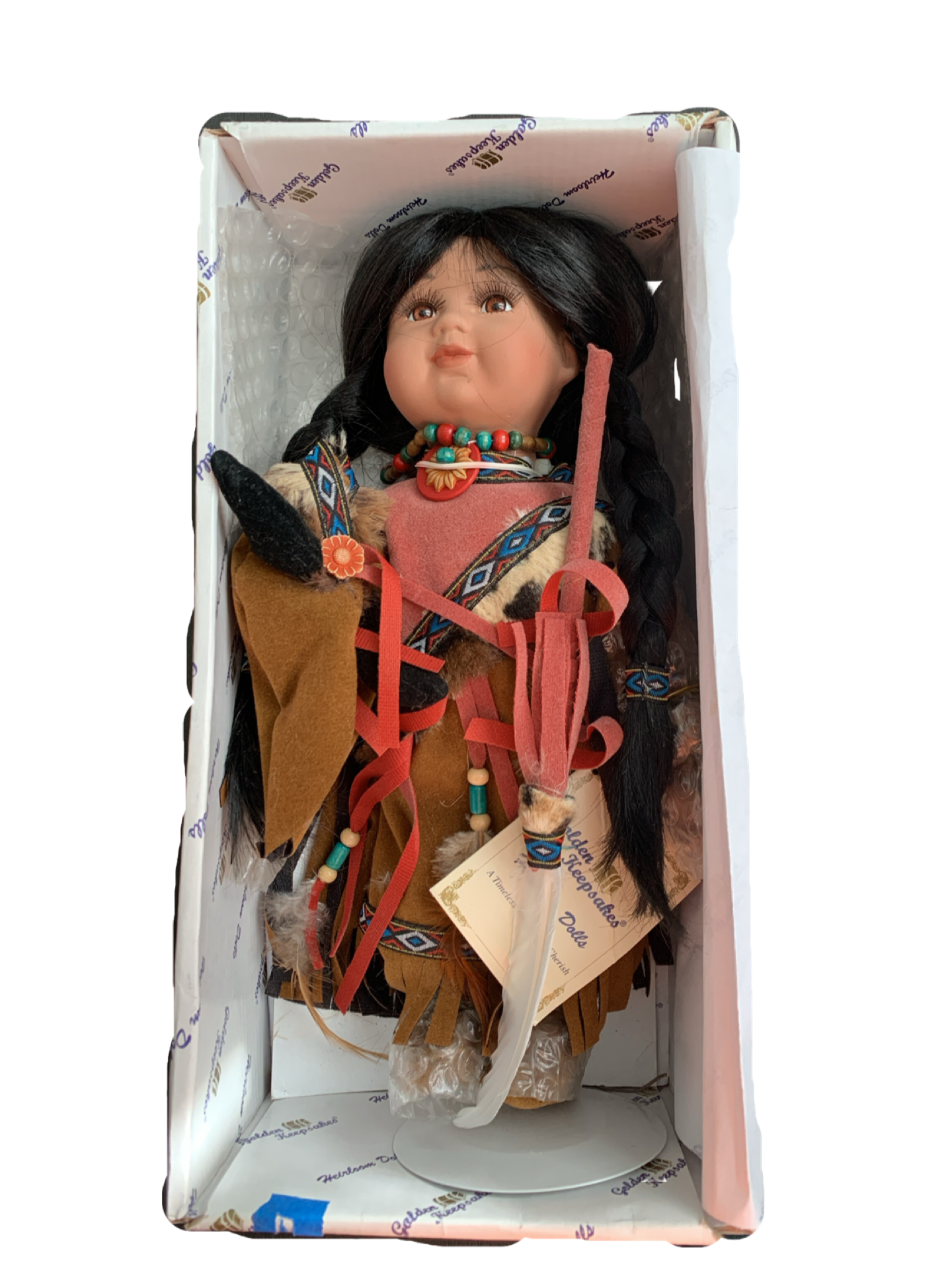 Golden Keepsakes Porcelain 11" Doll Native American Young Girl New In Box