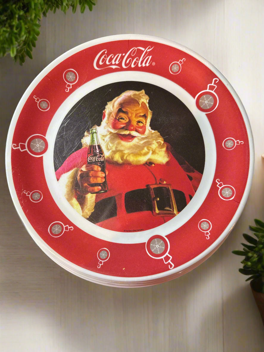 Set of 4 Gibson Coca Cola Santa Clause Image Melamine Dinner Plates 10.5"