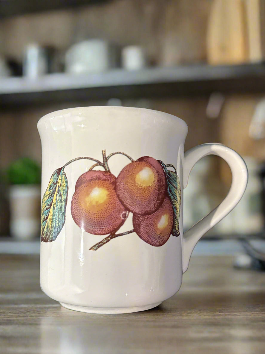 Staffordshire Tableware Apples Blue Rim Coffee Cup Mug - 3 5/8" Tall