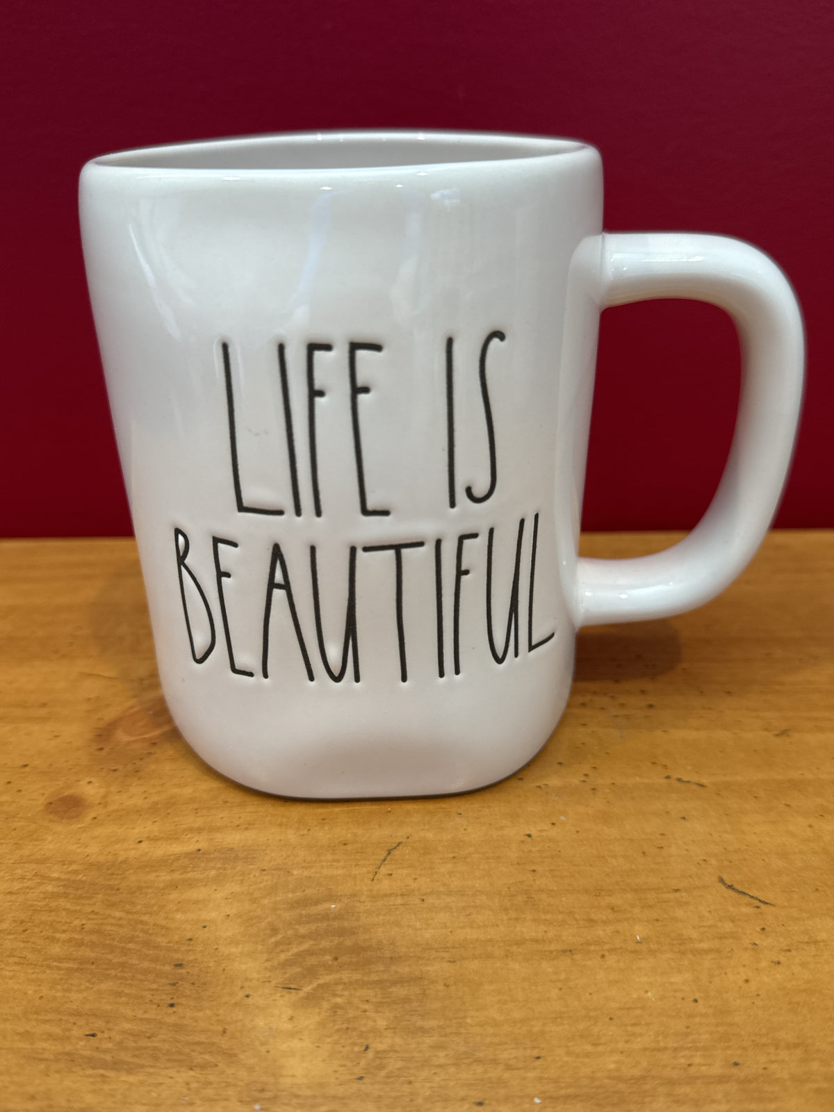 Rae Dunn “LIFE IS BEAUTIFUL” White Coffee Mug by Magenta New 4 7/8" Tall