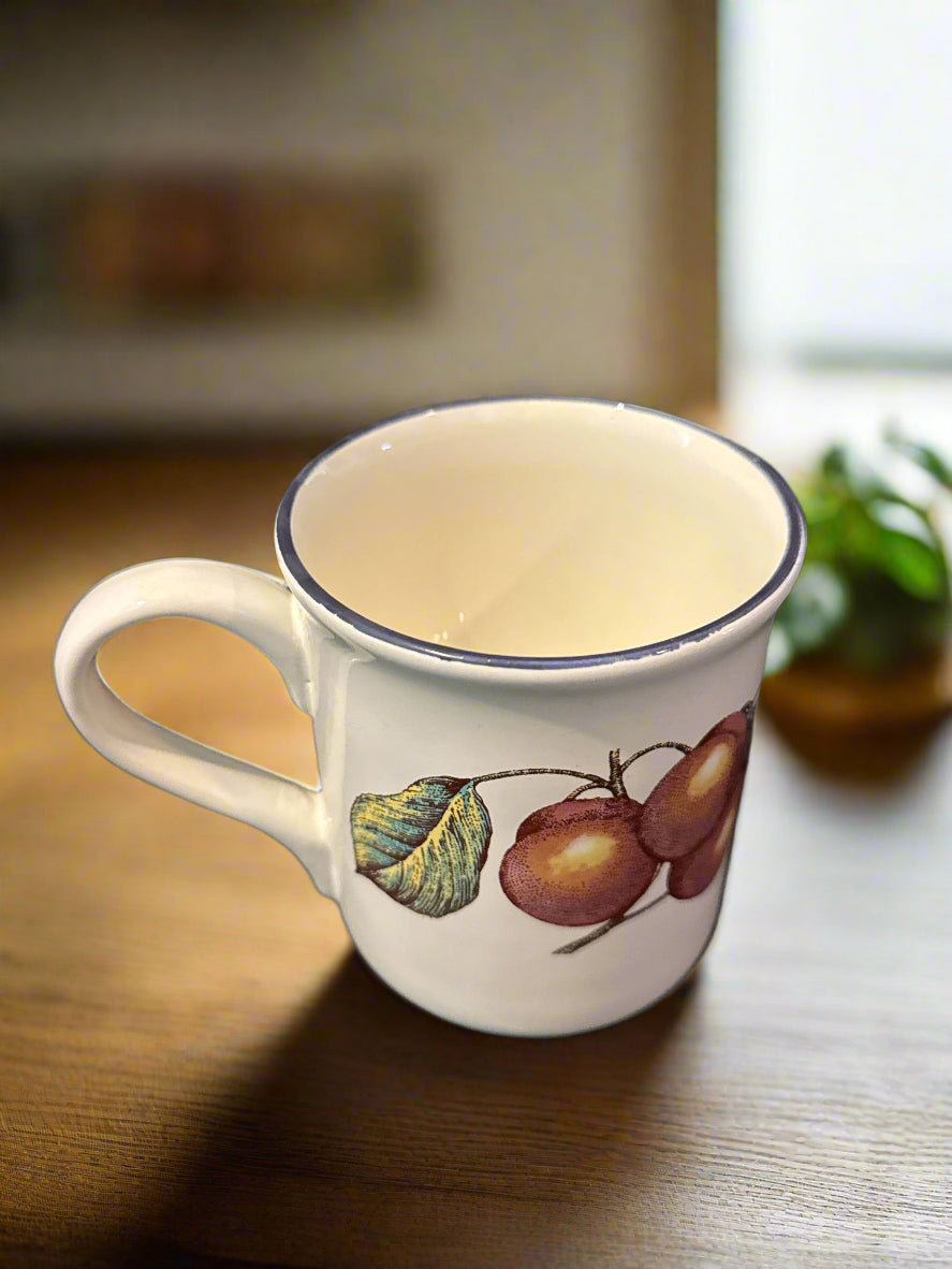 Staffordshire Tableware Apples Blue Rim Coffee Cup Mug - 3 5/8" Tall