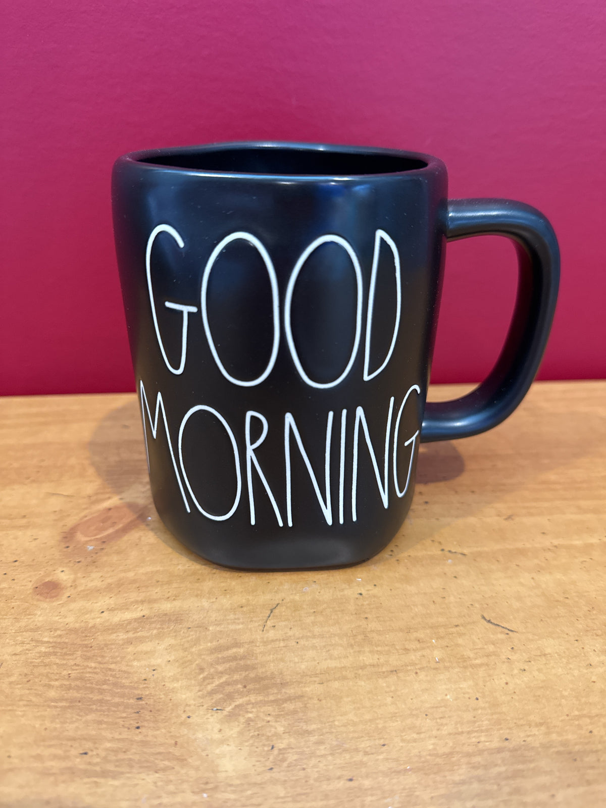 Rae Dunn “GOOD MORNING” Black Coffee Mug by Magenta New 4 5/8" Tall