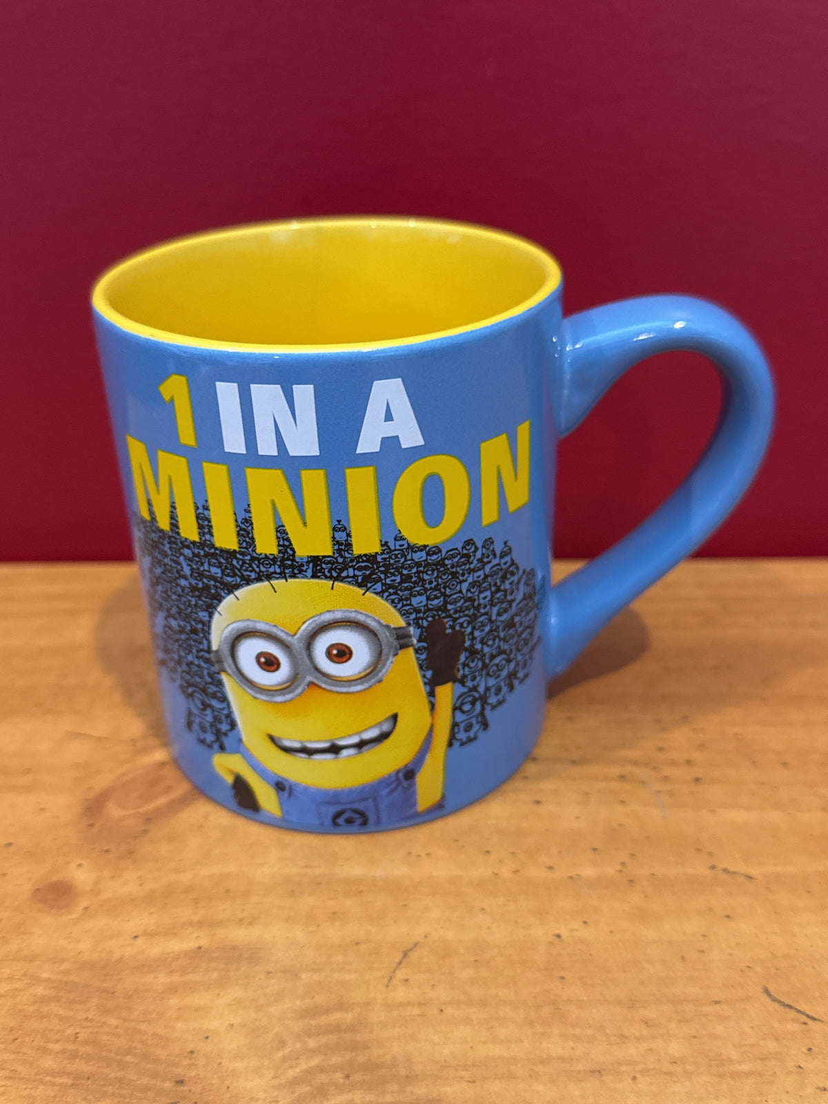 Minions “1 in a Minion” Blue & Yellow Ceramic Mug, 14 oz New 4" Tall