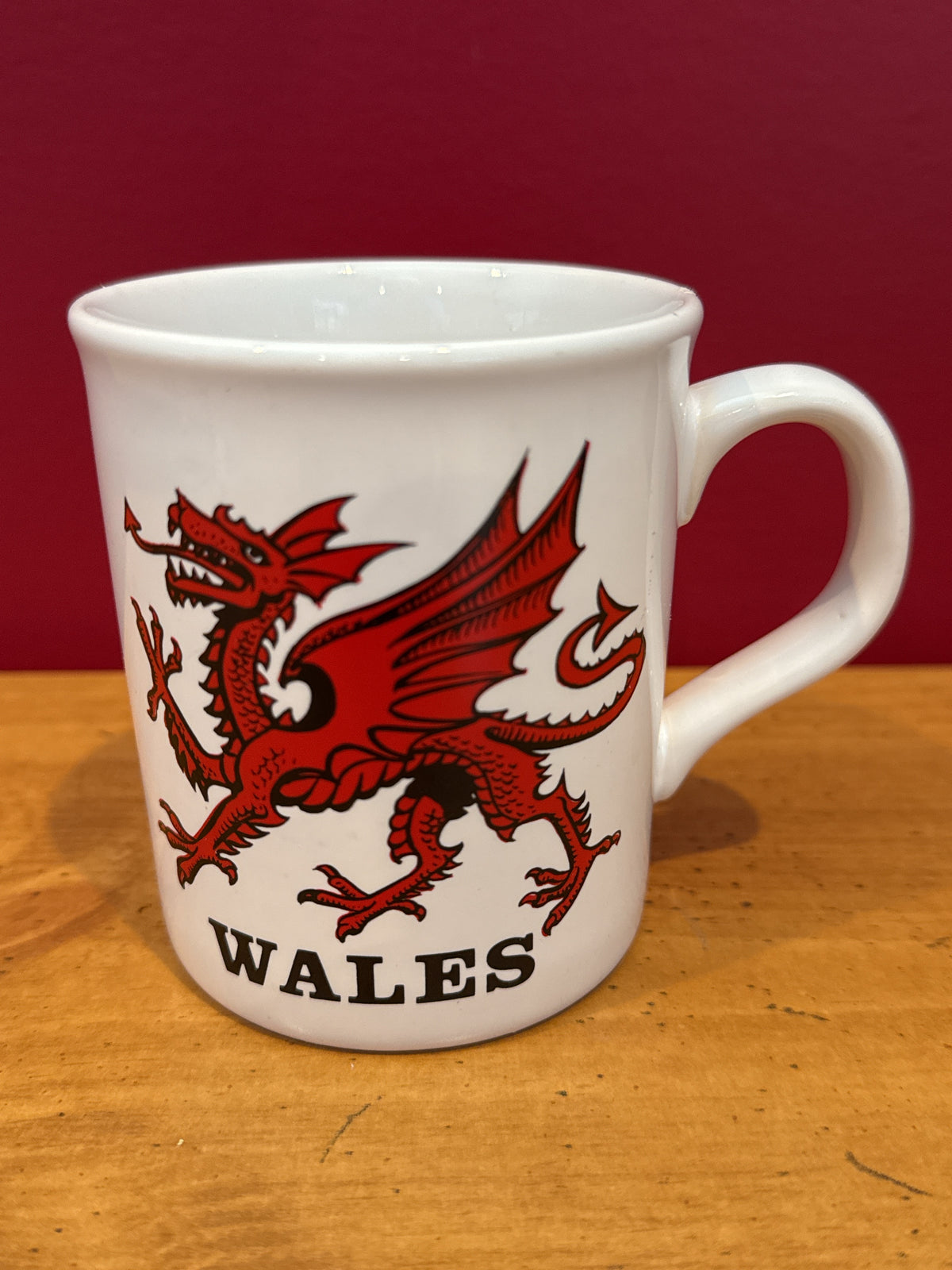 Wales Red Dragon White Coffee Mug, Made in England 3 7/8" Tall