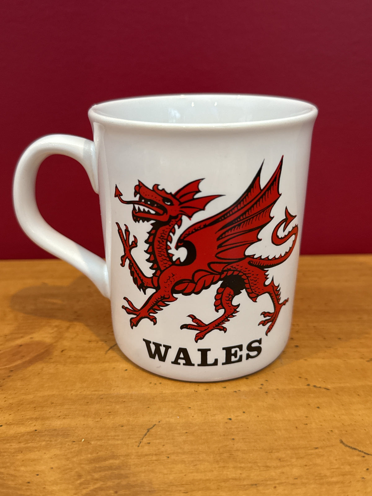 Wales Red Dragon White Coffee Mug, Made in England 3 7/8" Tall