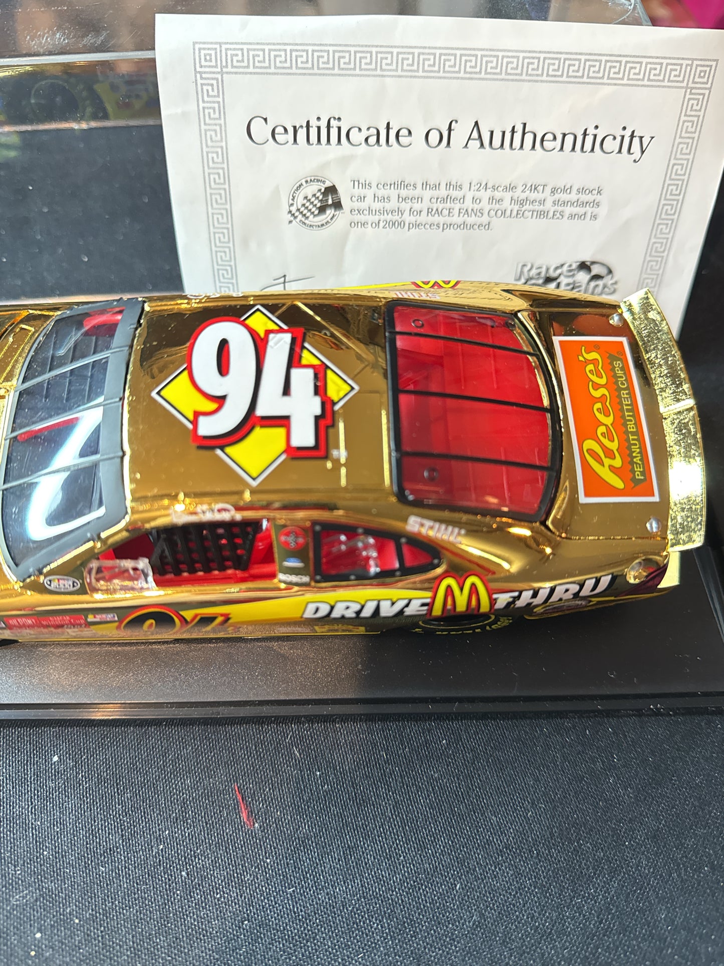 Race Fans 1:24 Collectibles Bill Elliott #94 McDonalds 24K Gold Stock Car & Case New in Box