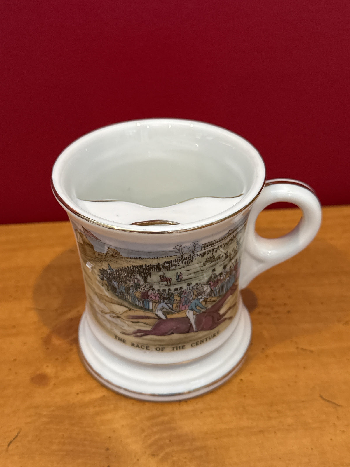 “The Race of the Century” Horse Racing Mustache Cup with Gold-Tone Trim 4" Tall