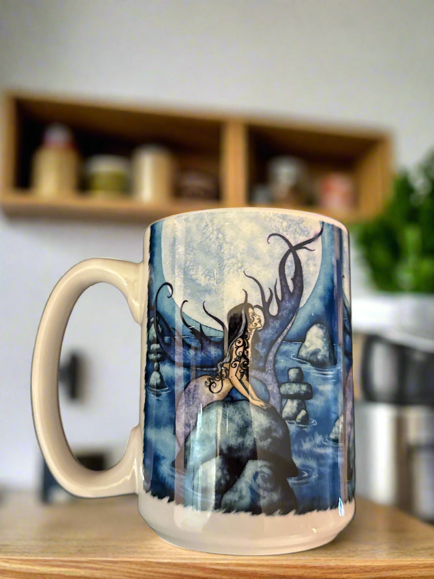 Cuppa Amy Brown Artist "Fairyland" With Mermaid Large Porcelain Coffee Cup Mug 4 5/8" Tall