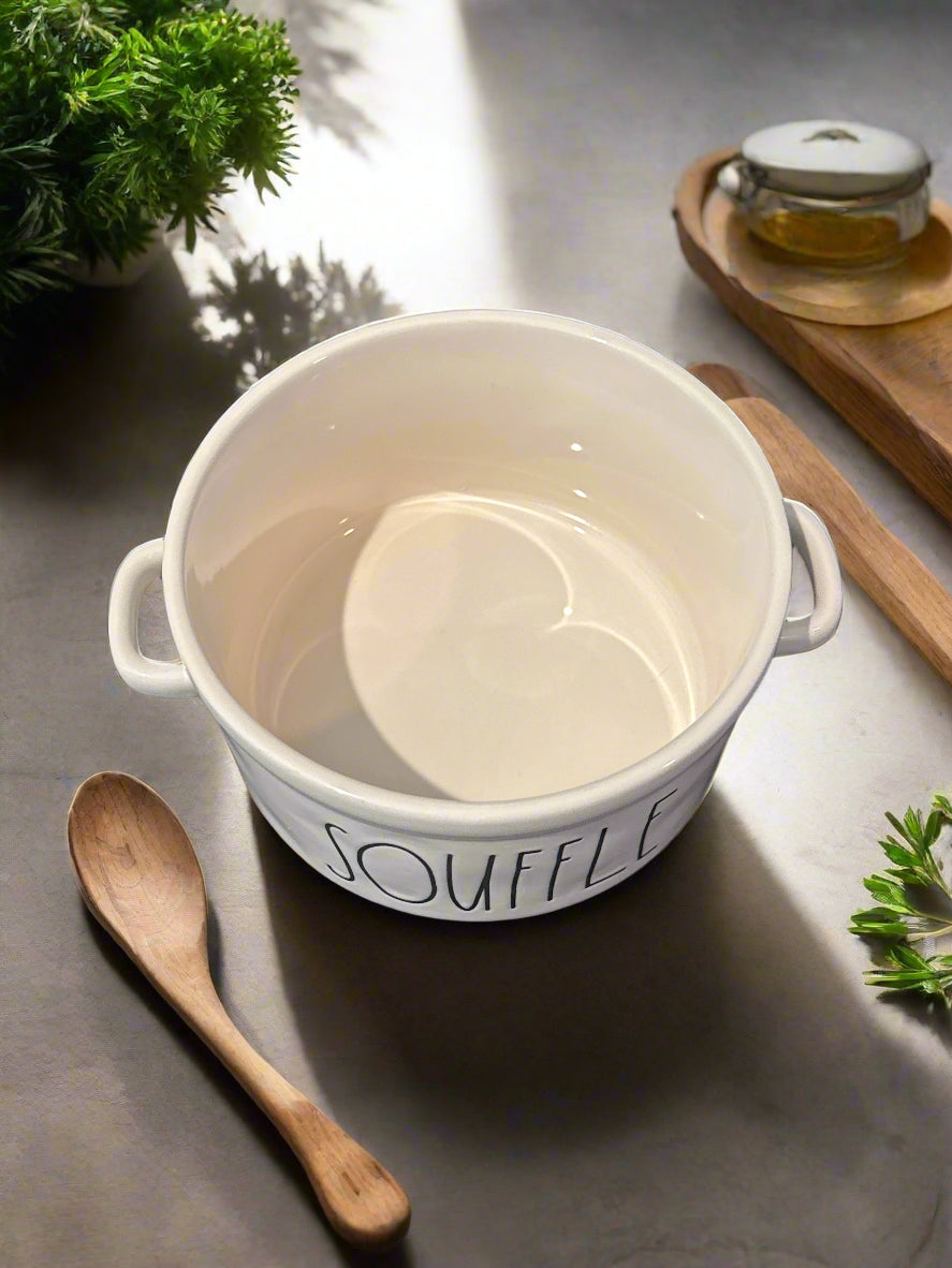 Rae Dunn Souffle Baking Dish White With Handles 6" Wide x 3.5" Tall