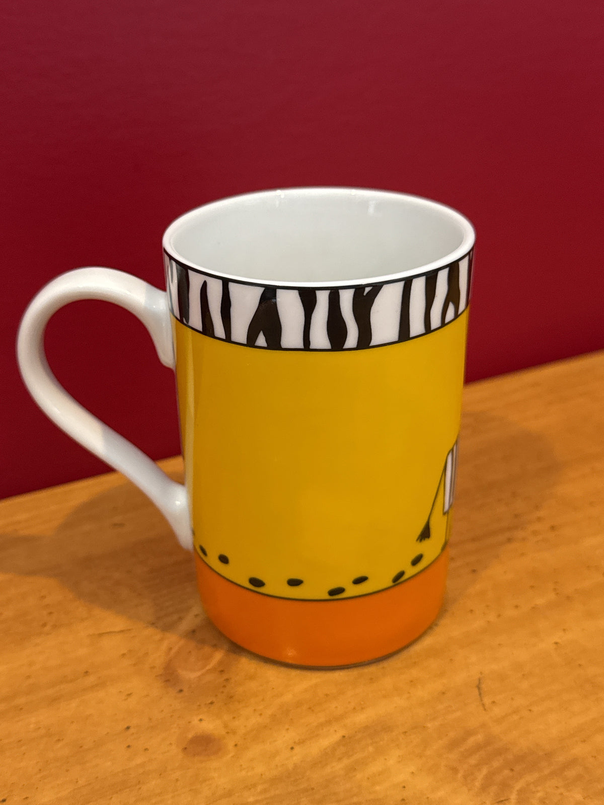 Könitz Zebra Coffee Mug with Yellow & Orange Design New 4 1/8" Tall