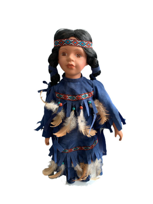 Vintage Native American Porcelain Doll 16" Tall