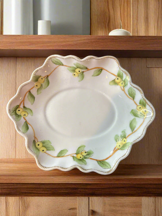 Small Soup Dish China Plate Coaster Green Leaves 7" x 5.5"